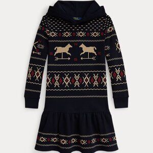 Ralph Lauren Warm & Cozy Weathervane Fairisle Navy Fleece Hooded Dress NWT 6X